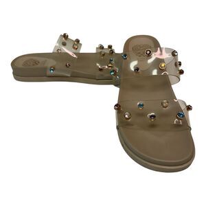 Vince Camuto Partha Clear Jeweled Studded Slide Sandal Shoes Size 8.5